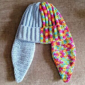 Handmade Crochet Rainbow Bunny Rabbit Ear Beanie Hat